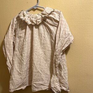 Sezane Plaid Ruffle Collar Blouse